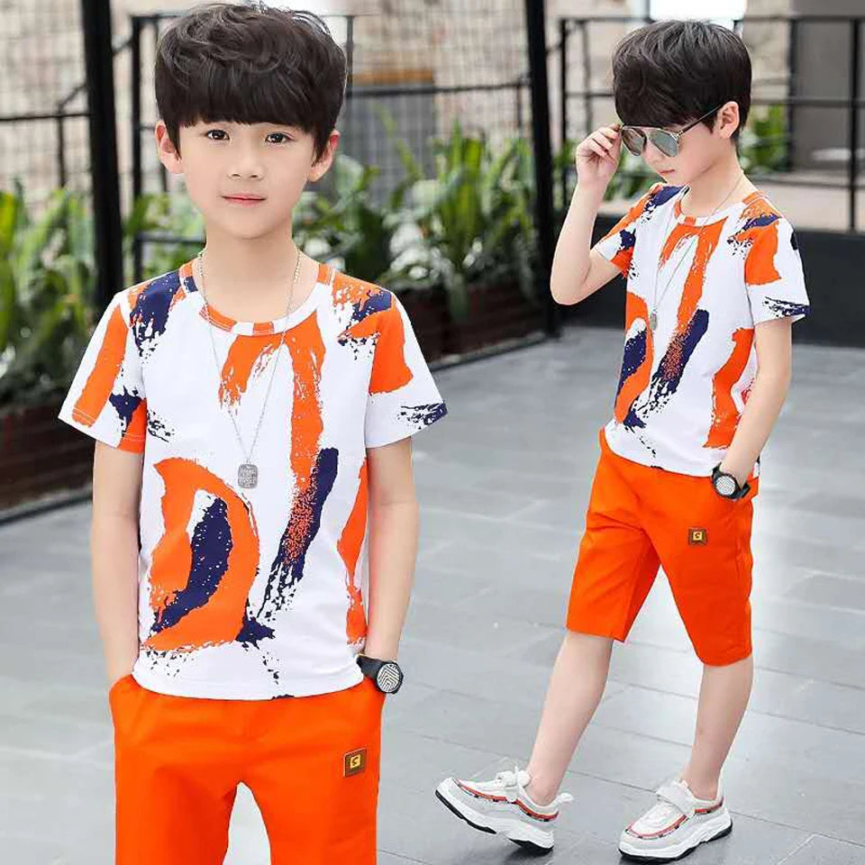 Boys Summer Clothing Set Short Sleeve Shirt and Shorts 