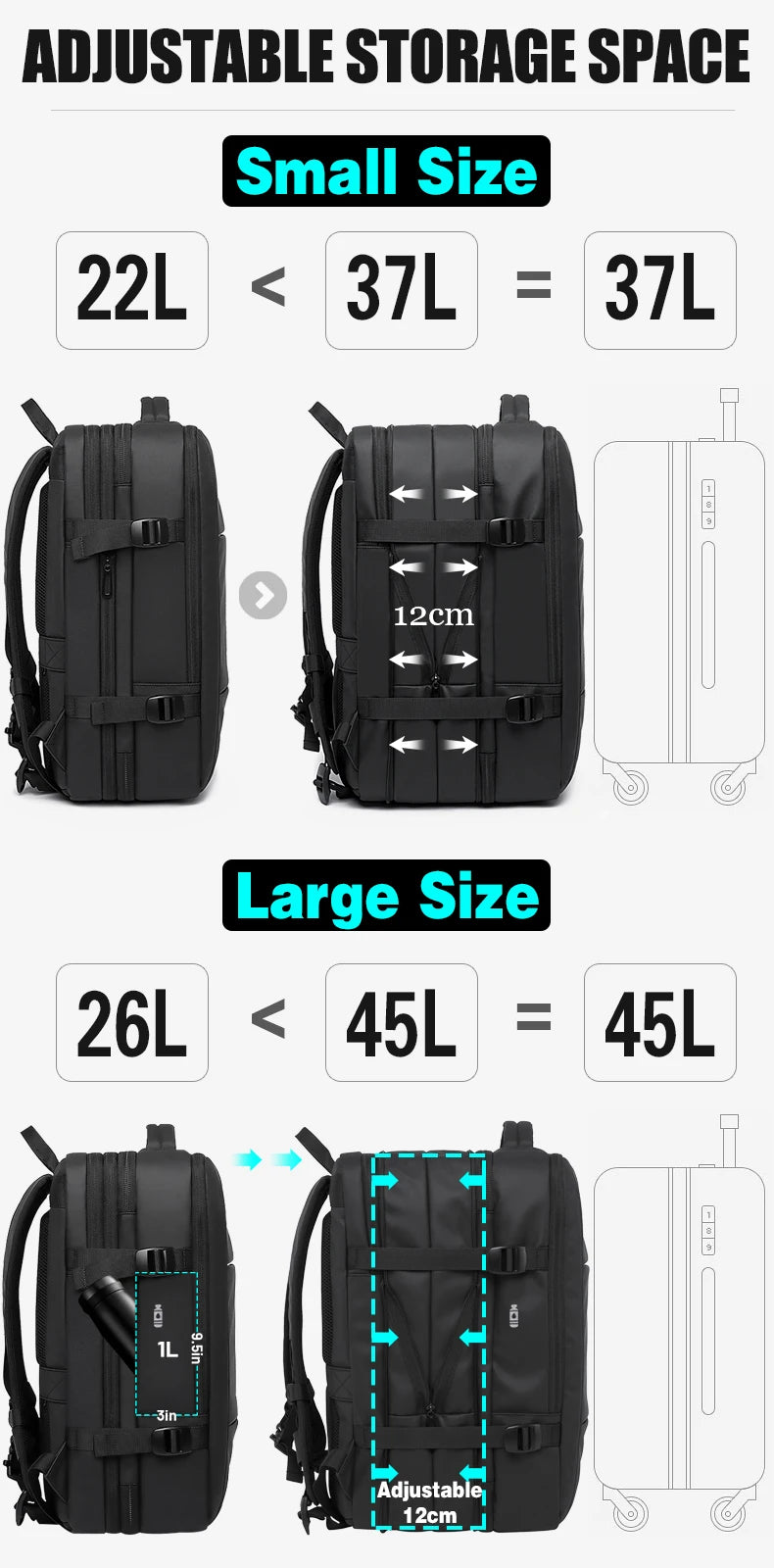 BANGE-mochila de viaje para hombre, morral de negocios expandible con USB, de gran capacidad, resistente al agua, para ordenador portátil, 17,3