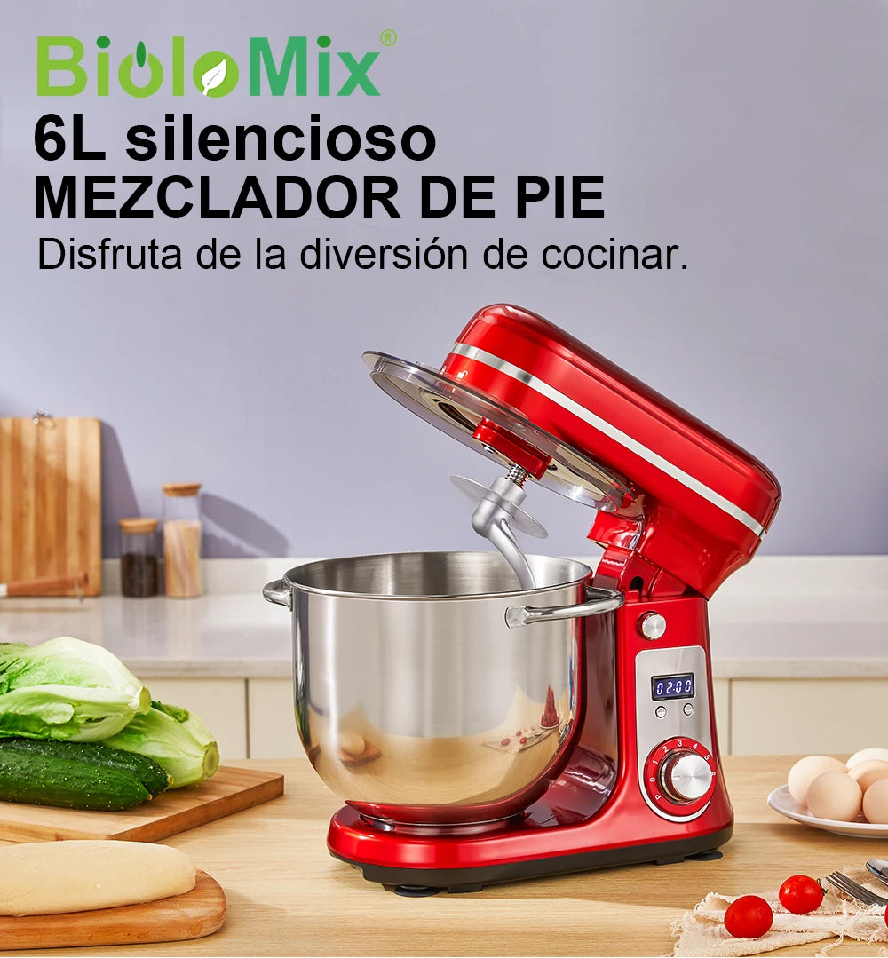 BioloMix-batidora con soporte para alimentos de cocina, batidora con Motor silencioso, batidor de huevos de crema, amasadora de masa de látigo, 6 velocidades, 1200 W, 6 L, CC