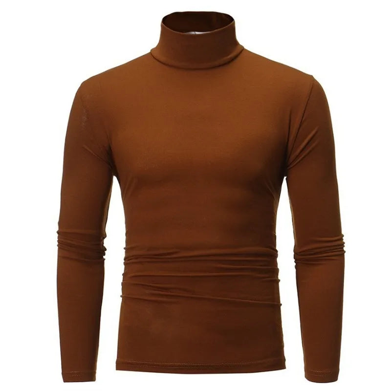 Men's Turtleneck T-shirt Long Sleeve Cotton Slim Fit Pullover