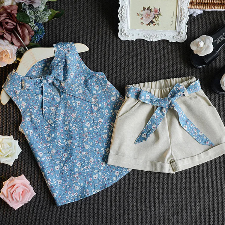 Girls Kids Casual Sleeveless Chiffon Blouse Shorts Outfits Outfits