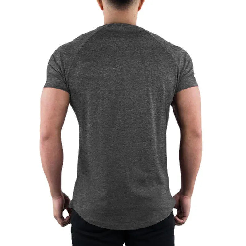 Men's Solid Gym T-shirt Summer Fitness Clothing Short Sleeve O-Neck T-shirt Cotton Slim Fit Bodybuilding Workout Tops 