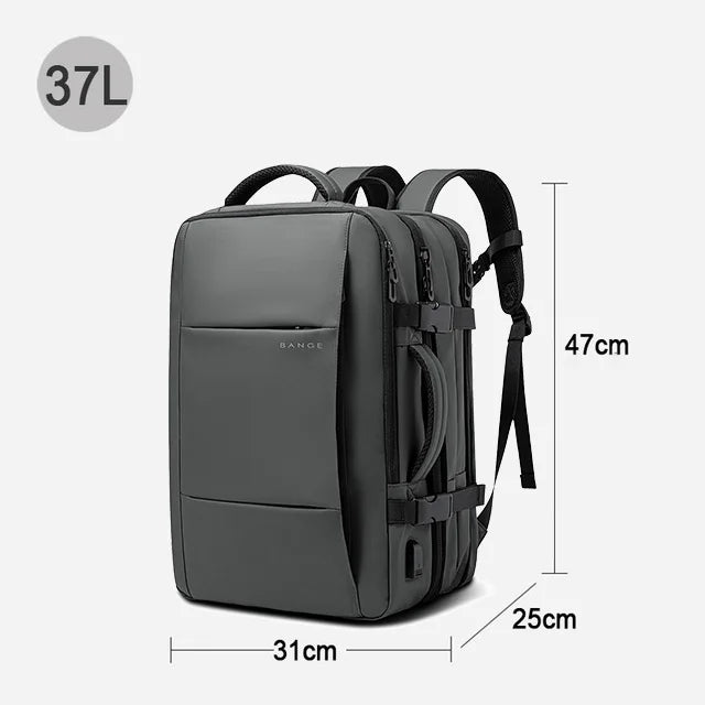 BANGE-mochila de viaje para hombre, morral de negocios expandible con USB, de gran capacidad, resistente al agua, para ordenador portátil, 17,3