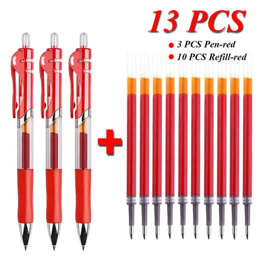 13 Pieces Retractable Gel Pens Set Black Red Ink 