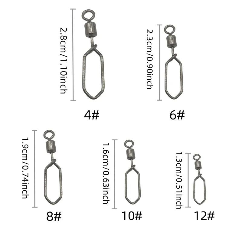 50/200 piezas de conector de clavija cuadrada giratoria de acero inoxidable, anillo de 8 figuras, accesorios de pesca