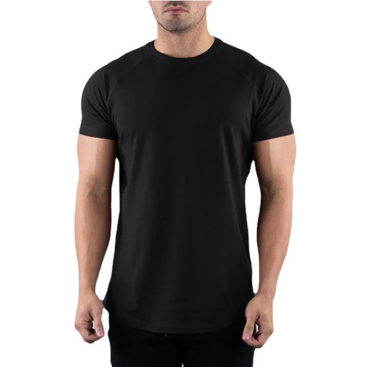 Men's Solid Gym T-shirt Summer Fitness Clothing Short Sleeve O-Neck T-shirt Cotton Slim Fit Bodybuilding Workout Tops 