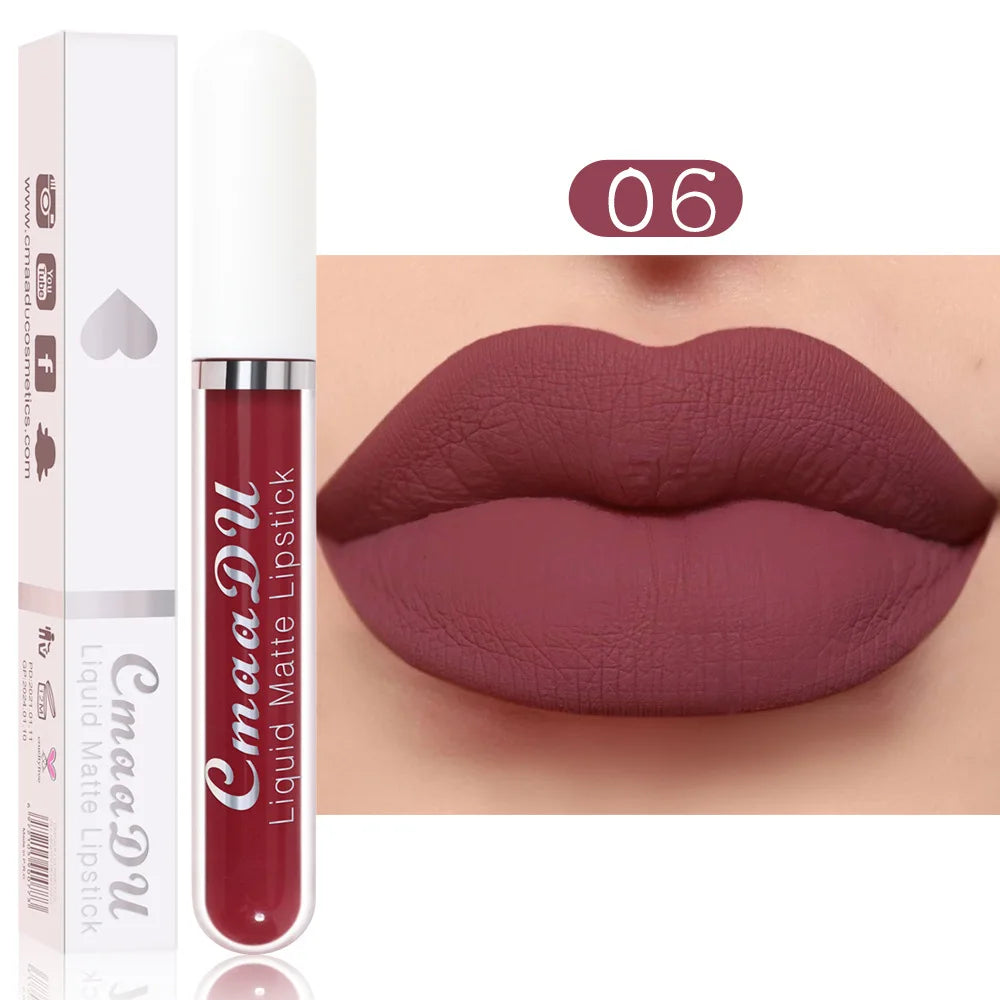 Brillo de labios mate de terciopelo de larga duración para mujer, lápiz labial líquido, maquillaje de labios, belleza roja, taza antiadherente, brillo de labios impermeable, 18 colores