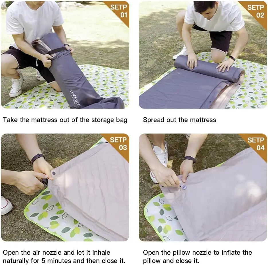 Inflatable camping mat self-inflating mattress thick spliced ​​ti 