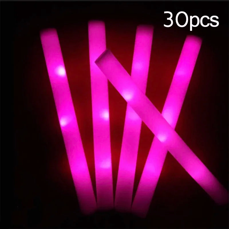 15/30pcs LED Glow Sticks Colorful RGB Glow Foam Stick 