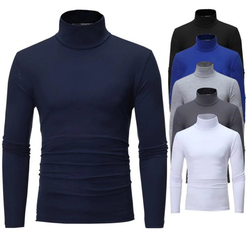 Men's Turtleneck T-shirt Long Sleeve Cotton Slim Fit Pullover