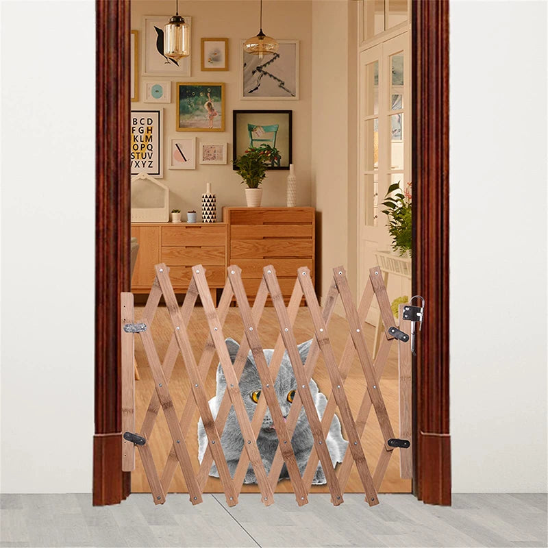 Wooden Sliding Dog Gate Extendable Retractable Safety Fence 