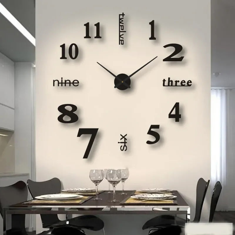 Reloj de pared grande 3D de diseño moderno, cronógrafo de cuarzo artesanal, pegatinas de espejo acrílico, decoración del hogar y sala de estar, 2024