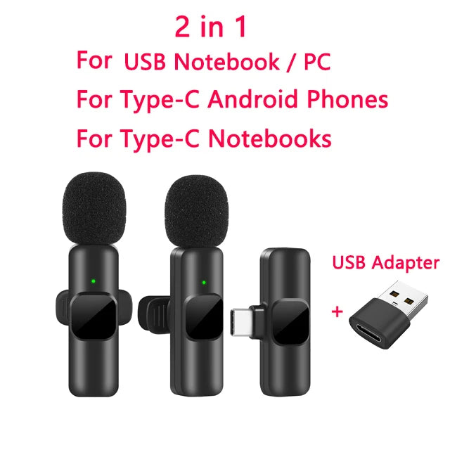 Micrófono Lavalier inalámbrico portátil, minimicrófono de grabación de Audio y vídeo para iPhone, Android, transmisión en vivo, videojuegos, teléfono