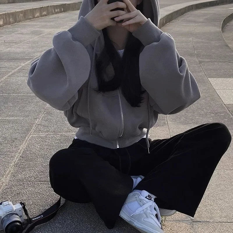 Sudadera con capucha para mujer, forro polar, versátil, recortada, suave, silue