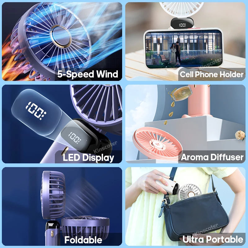 Mini USB Handheld Fan Portable Folding Neck Hanging Fan 