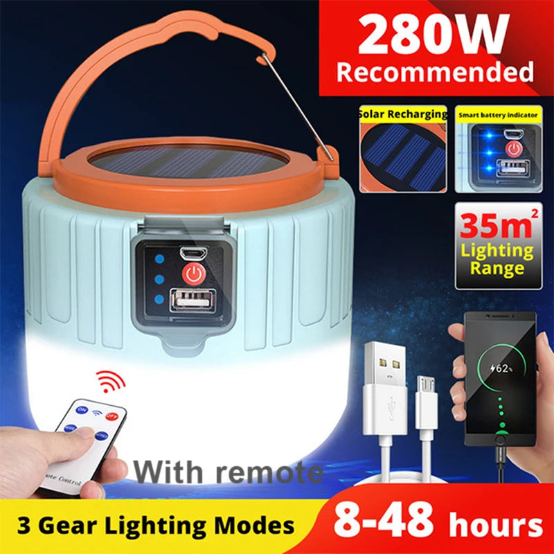 LED Solar Camping Light Waterproof Rechargeable Tent Lamp lint 