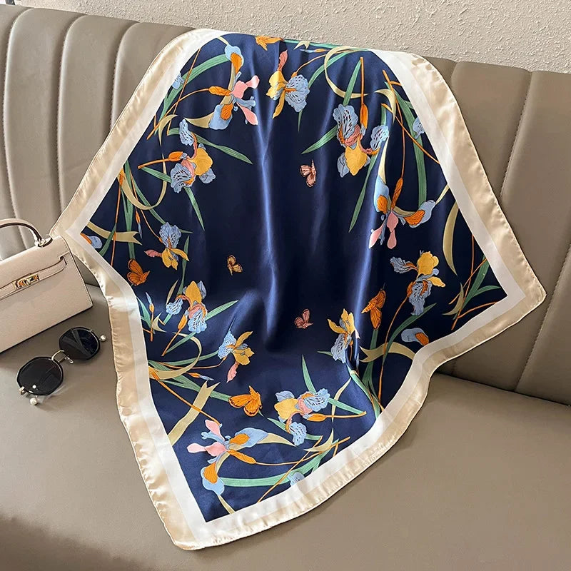 Bufanda cuadrada de seda con estampado de diseño de lujo para mujer, bandana de caballo de satén suave, pañuelo para el cuello, Hijab de oficina, diadema, Foulard, bolsa, cintas de regalo