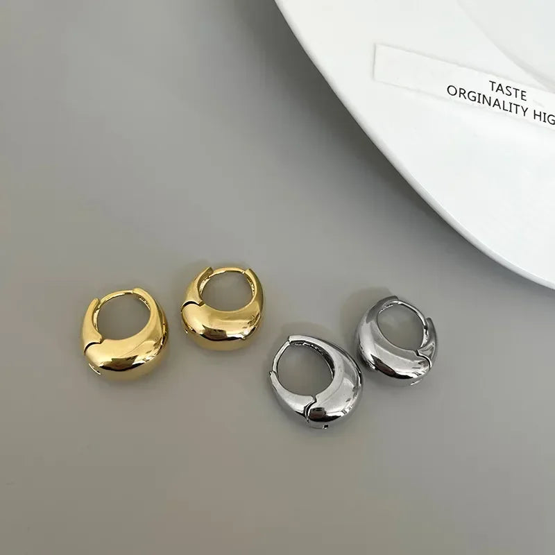 Gothic Simple Wide Piercing Hoop Earrings for Women Gold Silver Color 