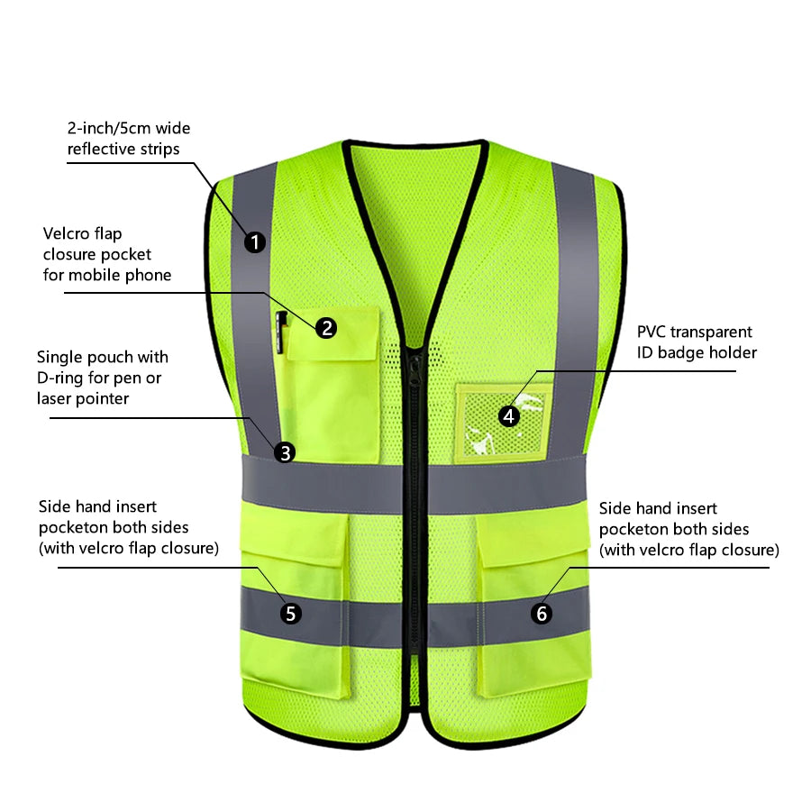 Chaleco de seguridad reflectante de alta visibilidad, chalecos reflectantes de seguridad ajustables, tráfico nocturno al aire libre para correr, ciclismo y Deportes