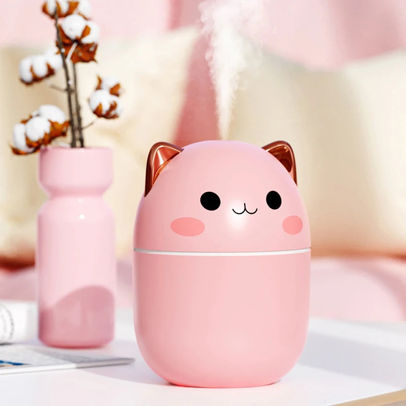 Humidificador de aire portátil, difusor de Aroma Kawaii con luz nocturna, vapor