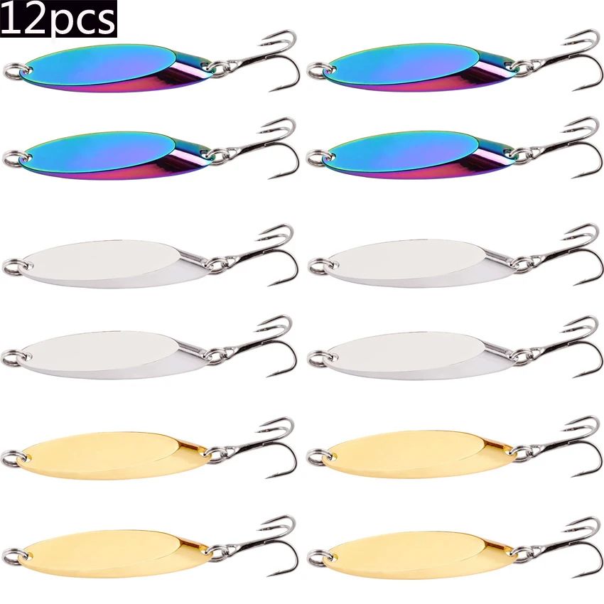 Señuelos de pesca hundidos de Metal, 12 Uds., 1,5g-60g, cuchara, señuelo de Jigging, cebo duro Artificial, trucha, lubina, señuelo de mar, aparejos de pesca de agua salada