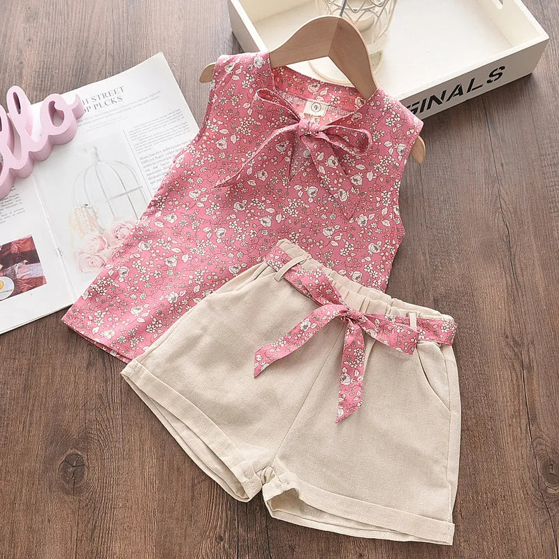 Girls Kids Casual Sleeveless Chiffon Blouse Shorts Outfits Outfits