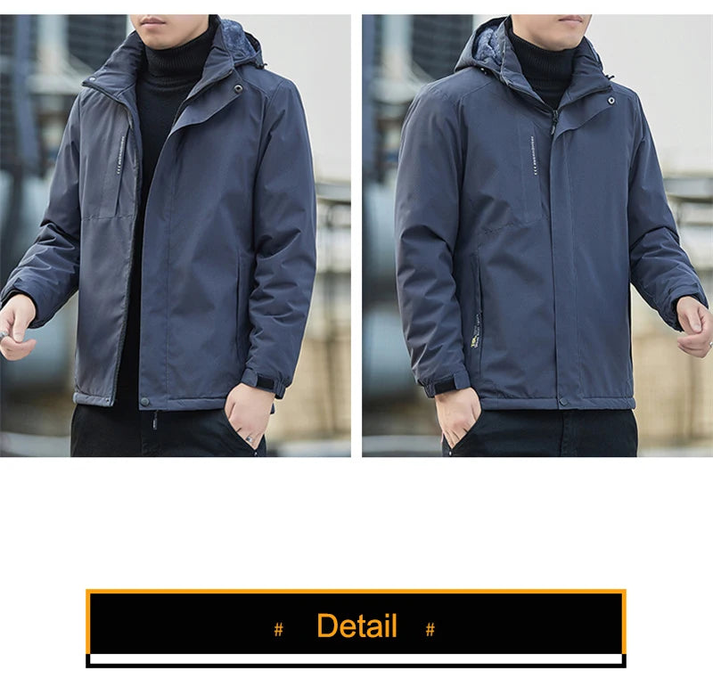 Men's Plush Waterproof Jacket Casual Windproof Cotton Coat 