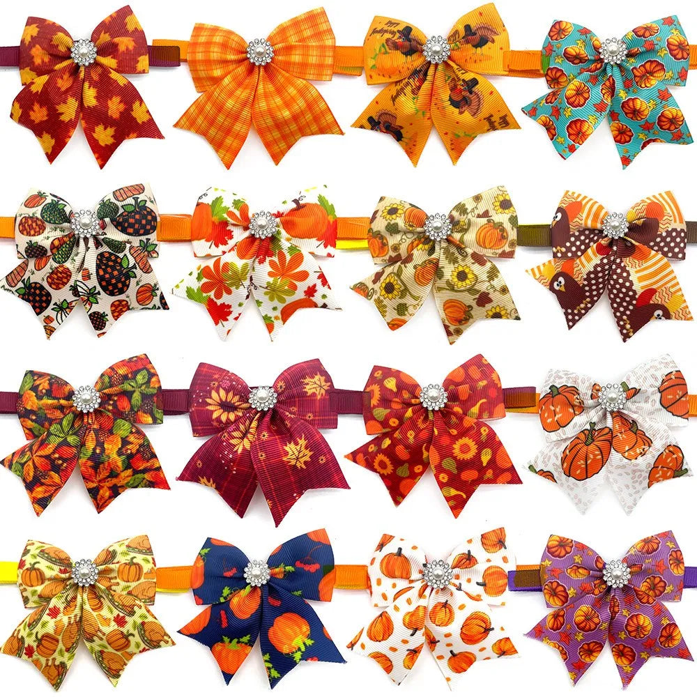 50 Pieces Small Dog Bow Autumn Style Pet Dog Grooming Product Thanksgiving Day Dog