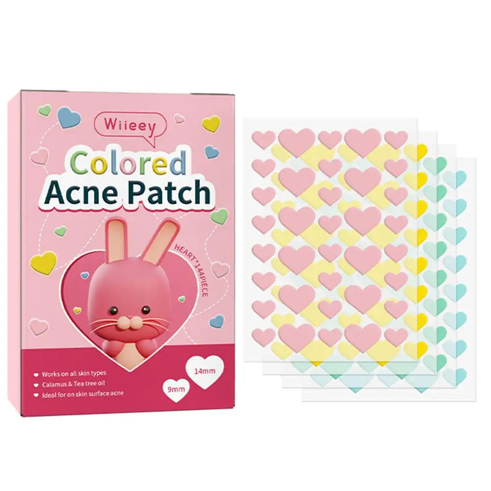 Parches de estrellas para eliminar acné, pegatinas invisibles de colores para el cuidado de la piel, corrector de manchas faciales, herramientas de maquillaje de belleza, 144 piezas