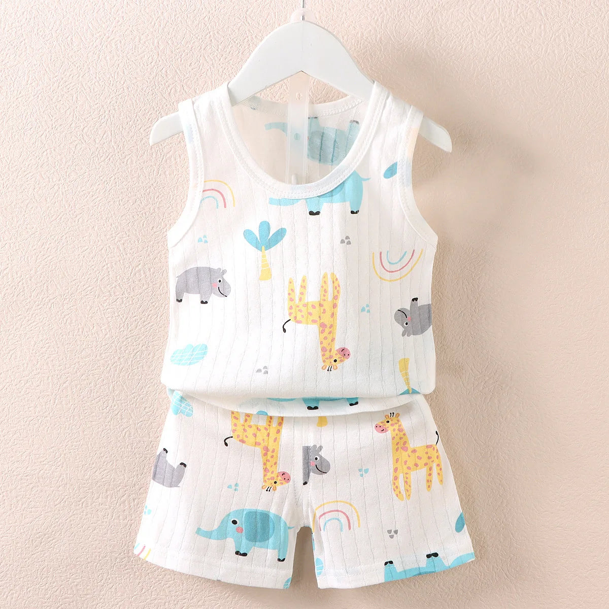 Children's Printed Sleeveless T-shirt Set Breathable Vest 