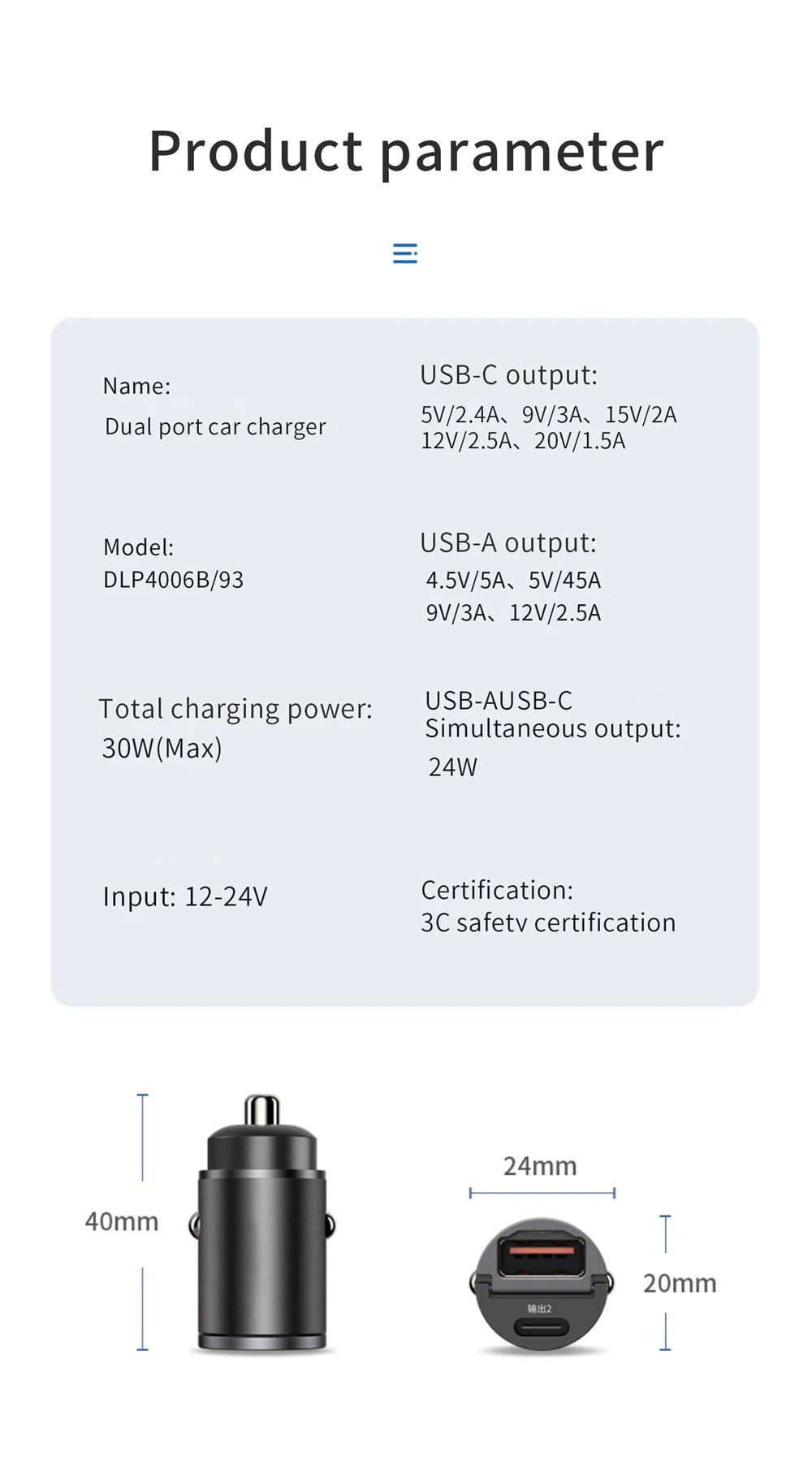 Mini cargador de coche QC3.0 PD de 100W/200W, 12-24V, de carga rápida mechero, USB tipo C, para Xiaomi, Samsung, Huawei, iPhone