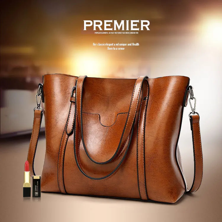 Bolsos de hombro de cuero con cera de aceite para mujer, bolso cruzado Vintage,