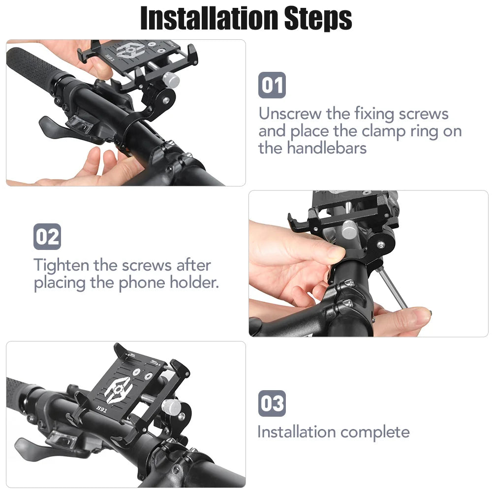 NEWBOLER MTB soporte de montaje de teléfono soporte de bicicleta 360 ° giratorio de aluminio ajustable soporte de teléfono de bicicleta antideslizante ciclismo Bracke