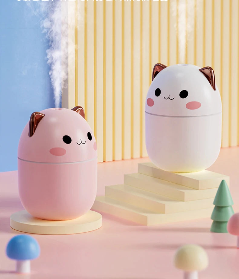 Humidificador de aire portátil, difusor de Aroma Kawaii con luz nocturna, vapor