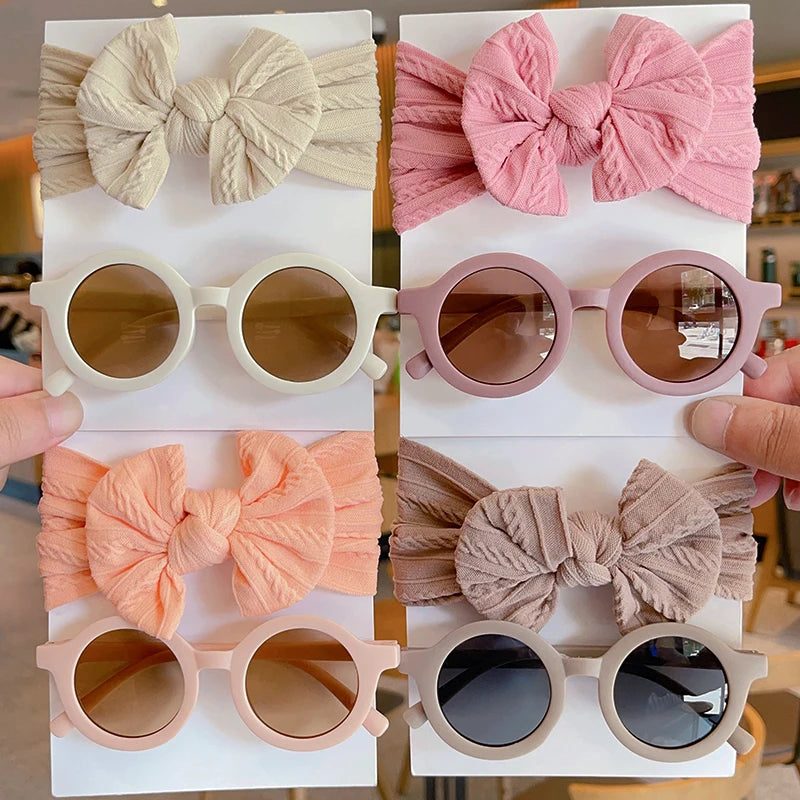 Girl's Bow Cotton Round Sunglasses Set Children's Accessories 