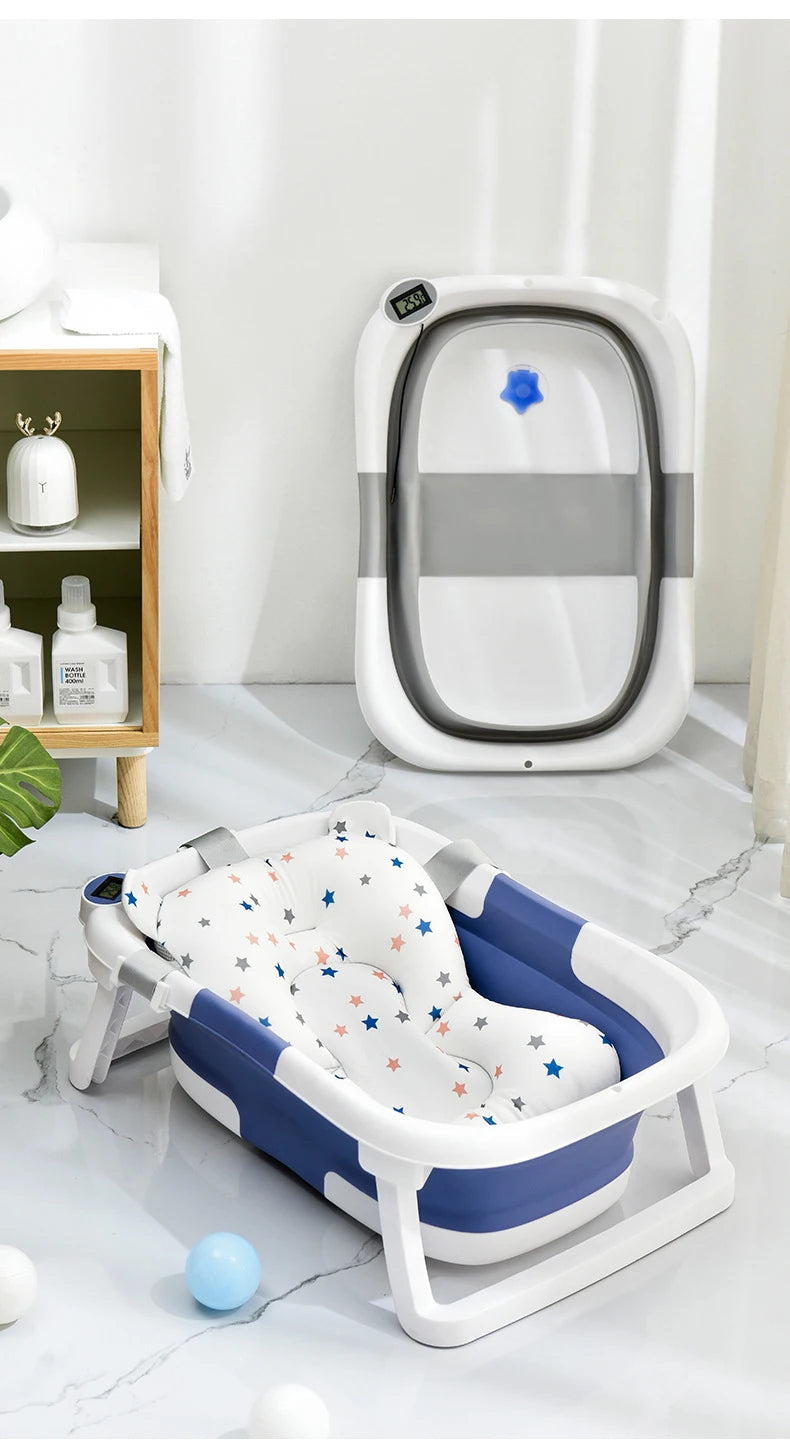 Cubo de baño de silicona para bebé, accesorio plegable con sensor de temperatu