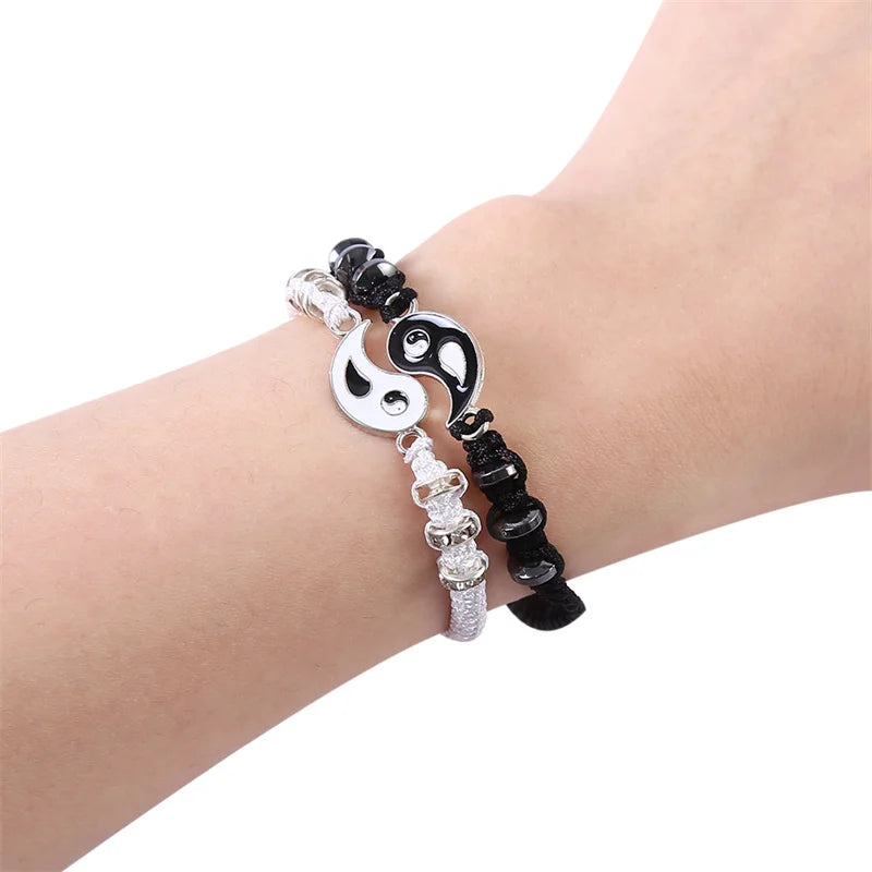 Best Friend Bracelets for 2 Matching Adjustable Cord Bracelets, Yin Yang, 