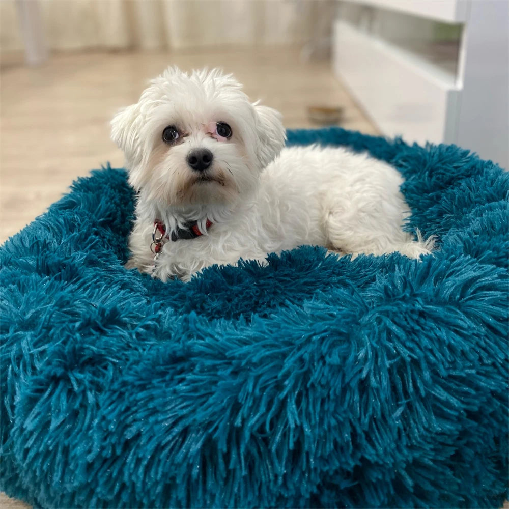 Super Soft Round Pet Bed Long Plush Dog House for Medium Dogs 