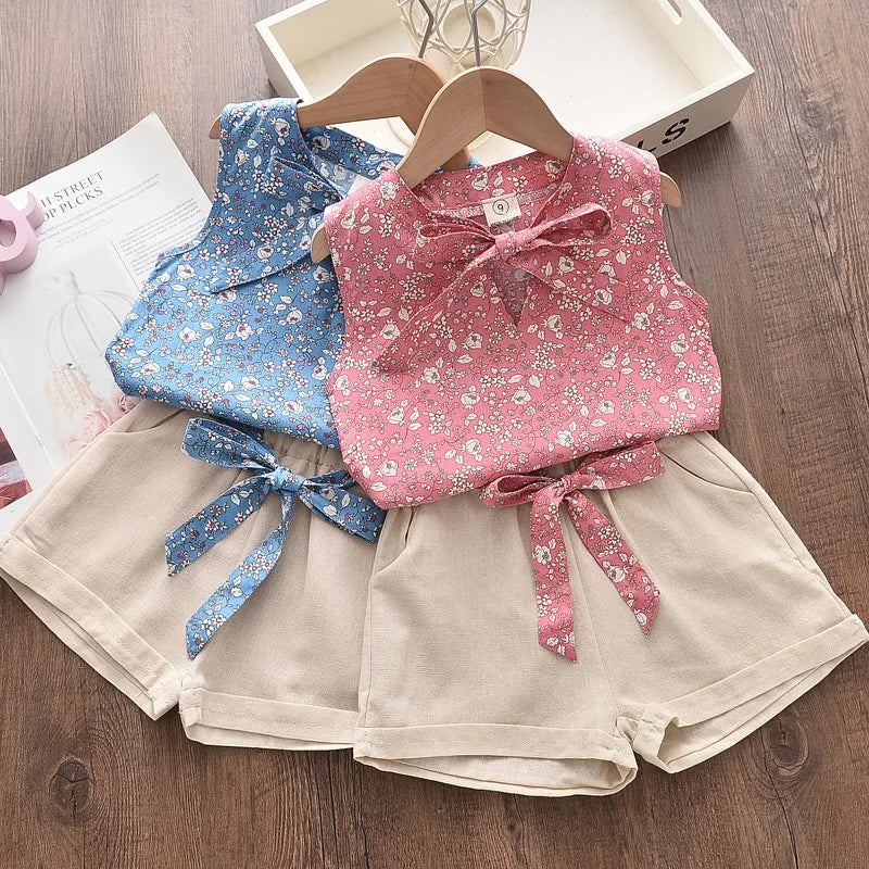 Girls Kids Casual Sleeveless Chiffon Blouse Shorts Outfits Outfits