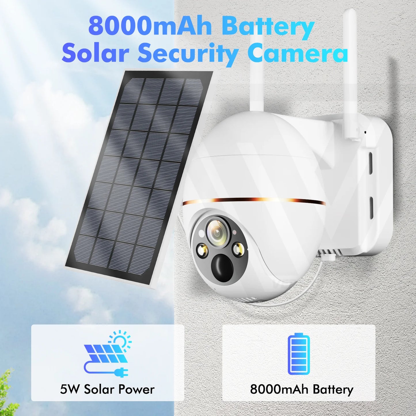 Cámara IP Solar de 5MP con WIFI, videocámara de vigilancia PTZ con batería de 8000mAh, inalámbrica, PIR, seguimiento de personas, CCTV para exteriores, HD, resistente al agua, Zoom 5X camara de vigilancia y ver por el