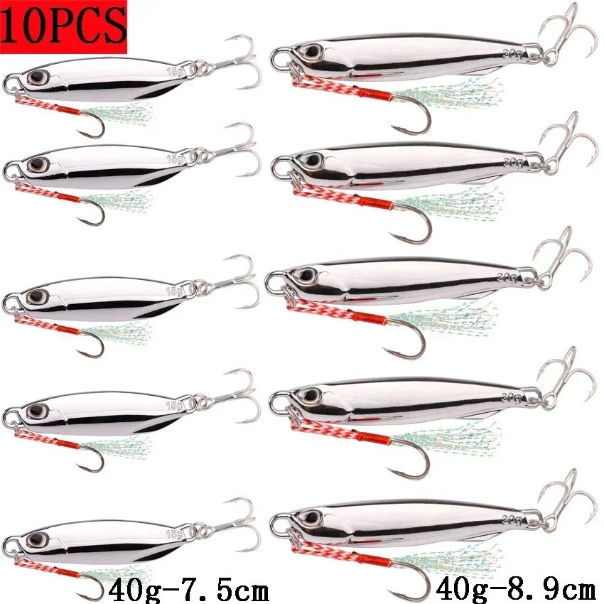 Juego de Señuelos de Pesca, 10 Uds., plantillas de 20G, 30G, 40G, Jigbait, señuelo de Pesca chapado en plata, señuelos fundidos en la orilla, cebo de Metal, señuelo de Pesca Artificial