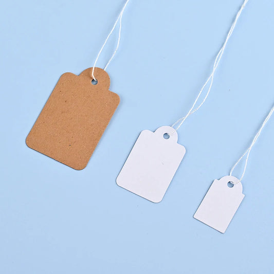 Blank Square Tags with String, Universal Kraft Paper Cards for