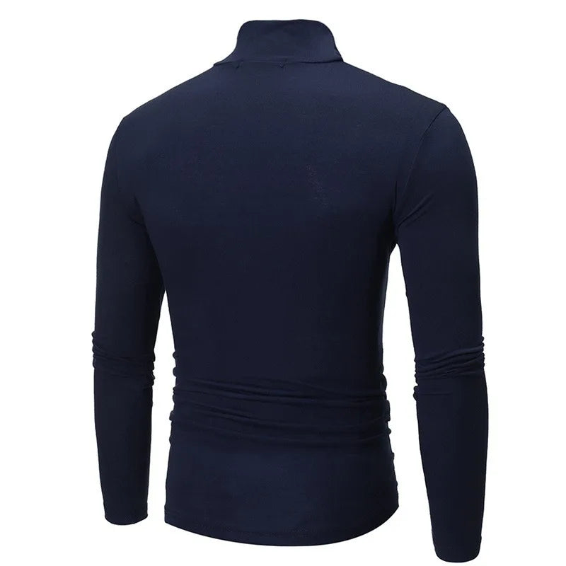 Camiseta de cuello alto para hombre, Jersey ajustado de algodón de manga larga,