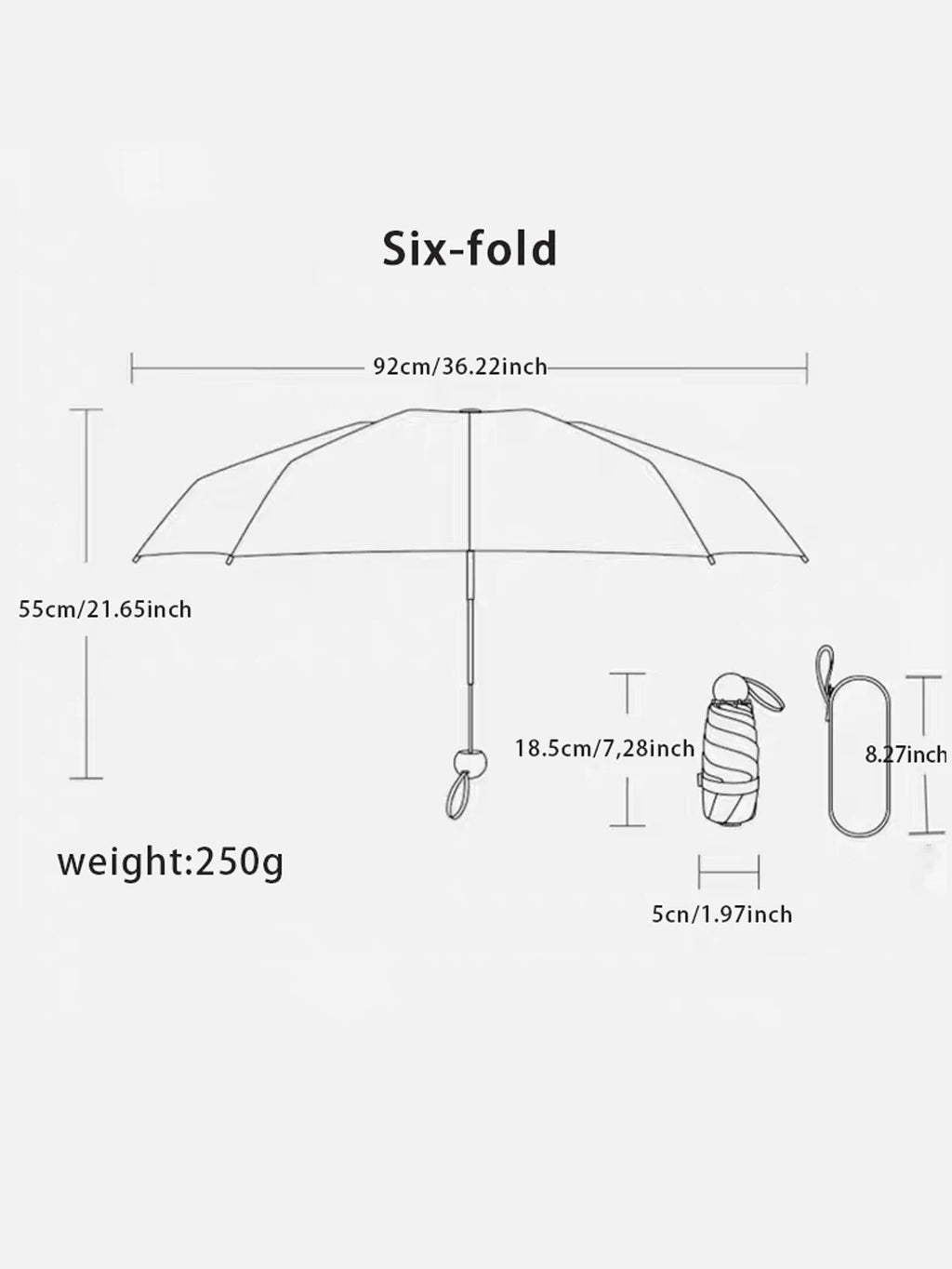 Folding Travel Umbrella, Lightweight and Portable, Waterproof, 6 Ribs r 