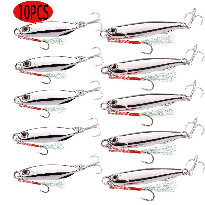 Juego de Señuelos de Pesca, 10 Uds., plantillas de 20G, 30G, 40G, Jigbait, señuelo de Pesca chapado en plata, señuelos fundidos en la orilla, cebo de Metal, señuelo de Pesca Artificial