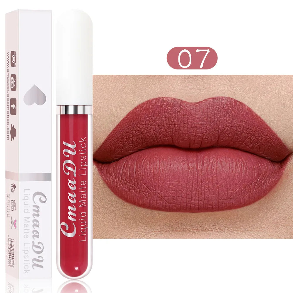 Brillo de labios mate de terciopelo de larga duración para mujer, lápiz labial líquido, maquillaje de labios, belleza roja, taza antiadherente, brillo de labios impermeable, 18 colores