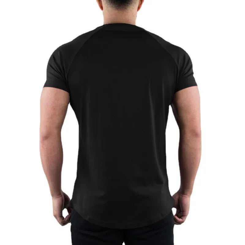 Men's Solid Gym T-shirt Summer Fitness Clothing Short Sleeve O-Neck T-shirt Cotton Slim Fit Bodybuilding Workout Tops 