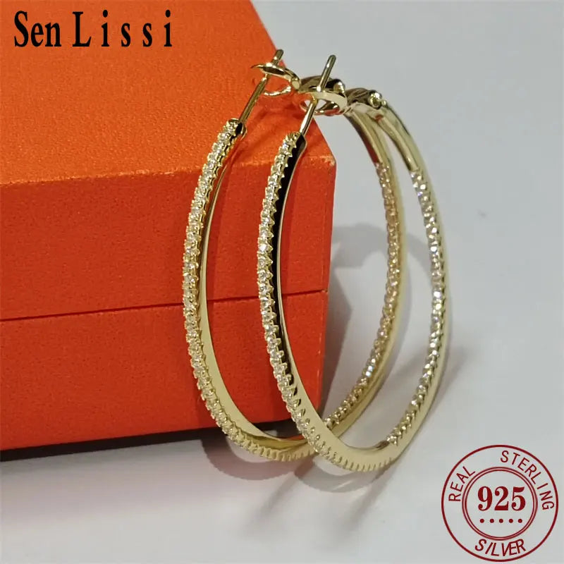 Senlissi Diamond Hoop Earrings for Women 925 Silver Earrings with din 