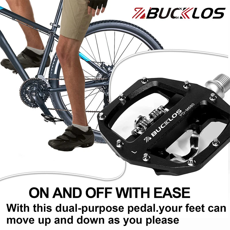 BUCKLOS PD-M680 Double Flat &amp; Lock MTB Bike Pedals 