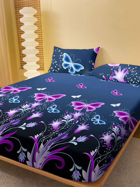 Plant Printed Bed Sheet Simple Bedding Set for Men and Women 